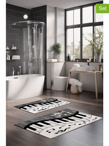 Colourful Cotton Dywaniki łazienkowe (2 szt.) w kolorze czarno-szaro-białym