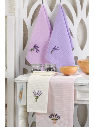 Colourful Cotton 6-delige set: theedoeken paars/lichtroze/wit