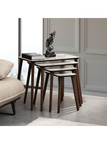 Evila 4-delige set: bijzettafels "Luci" wit/bruin