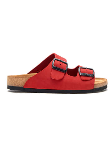 Comfortfusse Leder-Pantoletten in Rot