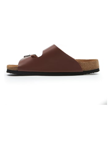 Comfortfusse Leder-Pantoletten in Braun