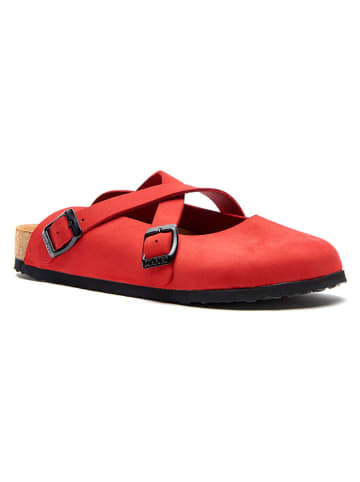 Comfortfusse Leder-Clogs in Rot