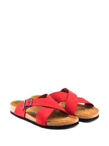 Comfortfusse Leder-Pantoletten in Rot