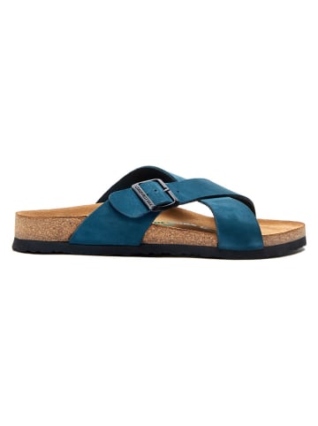 Comfortfusse Leder-Pantoletten in Dunkelblau