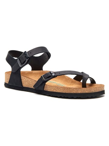 Comfortfusse Leder-Zehensandalen in Schwarz