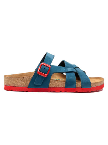 Comfortfusse Leren slippers blauw/rood