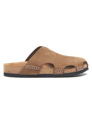 Comfortfusse Leder-Clogs in Sand