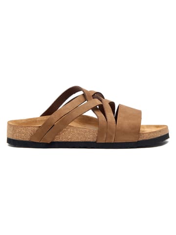 Comfortfusse Leder-Pantoletten in Sand