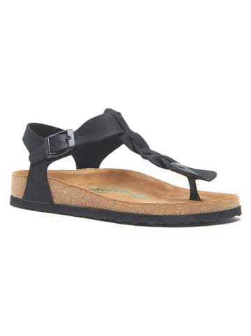 Comfortfusse Leder-Zehensandalen in Schwarz