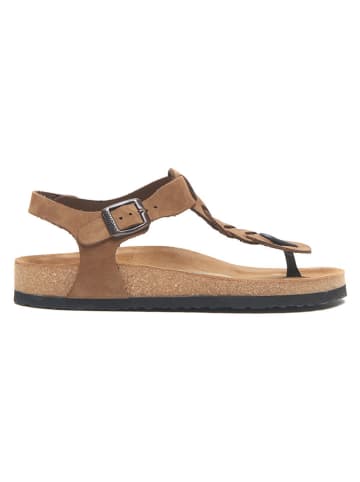 Comfortfusse Leder-Zehensandalen in Hellbraun