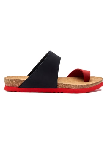 Comfortfusse Leder-Zehentrenner in Schwarz/ Rot