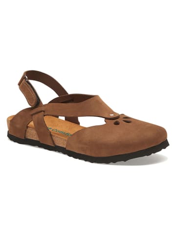 Comfortfusse Leder-Halbsandalen in Hellbraun