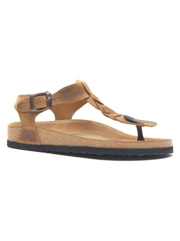 Comfortfusse Leder-Zehensandalen in Hellbraun