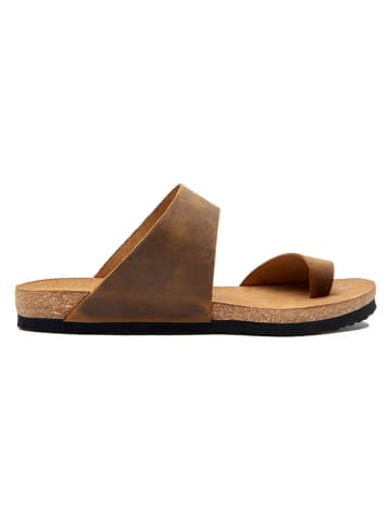 Comfortfusse Leder-Zehentrenner in Hellbraun