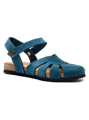 Comfortfusse Leder-Halbsandalen in Dunkelblau