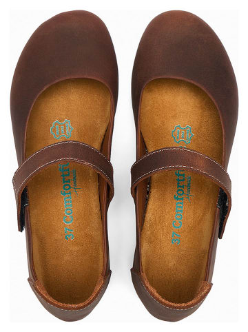 Comfortfusse Leder-Ballerinas in Hellbraun