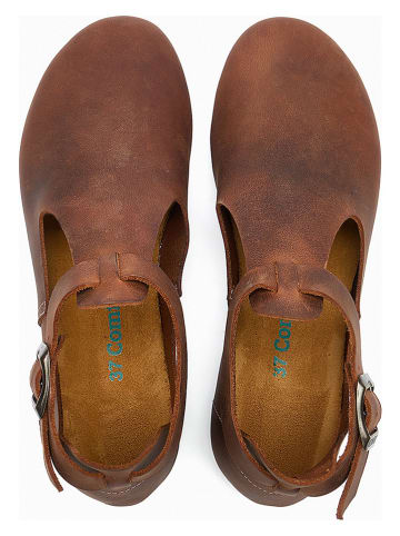 Comfortfusse Leder-Spangenballerinas in Braun