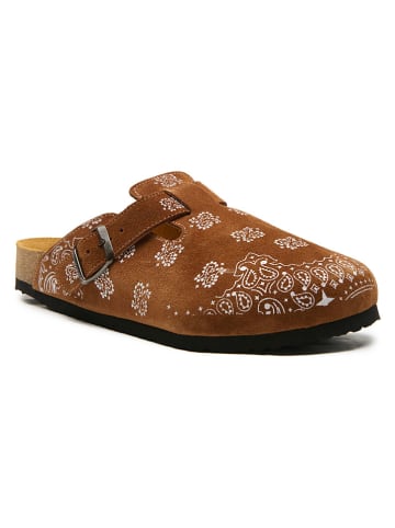 Comfortfusse Leren clogs "Folk Capri" lichtbruin