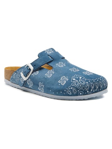 Comfortfusse Skórzane chodaki "Folk Capri" w kolorze niebieskim