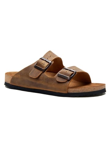 Comfortfusse Leren slippers bruin