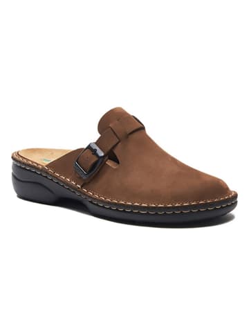 Comfortfusse Leren clogs bruin