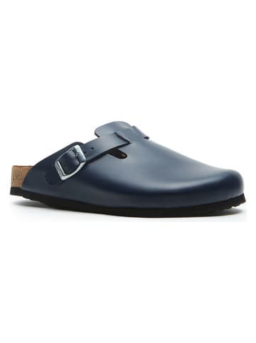 Comfortfusse Leder-Clogs in Dunkelblau