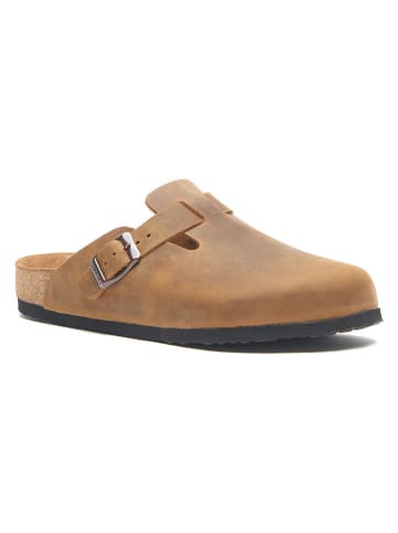 Comfortfusse Leder-Clogs in Hellbraun