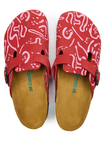 Comfortfusse Leren clogs rood