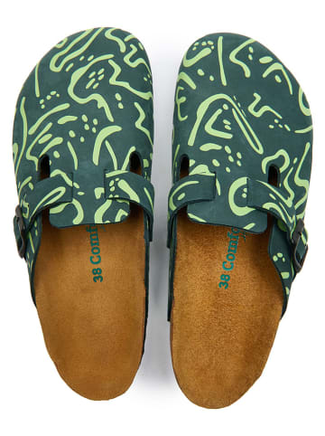 Comfortfusse Leren clogs groen