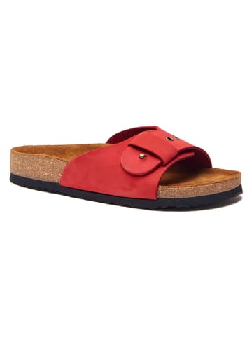 Comfortfusse Leren slippers rood