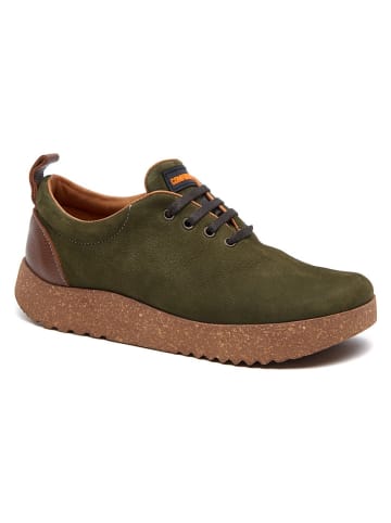 Comfortfusse Leder-Sneakers in Khaki