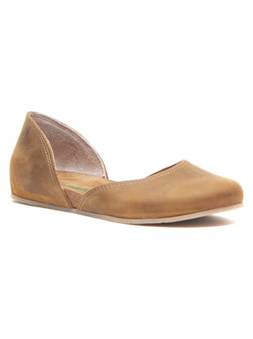 Comfortfusse Leder-Ballerinas in Hellbraun