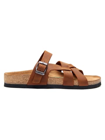 Comfortfusse Leren slippers bruin