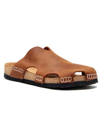 Comfortfusse Leder-Clogs in Braun