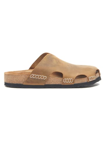 Comfortfusse Leder-Clogs in Hellbraun