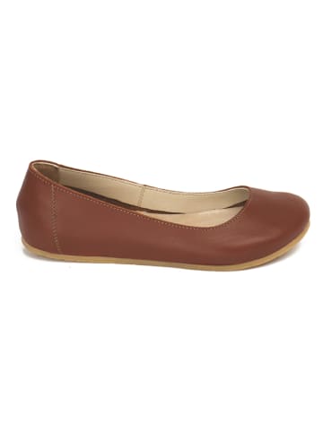 Comfortfusse Leder-Ballerinas in Hellbraun