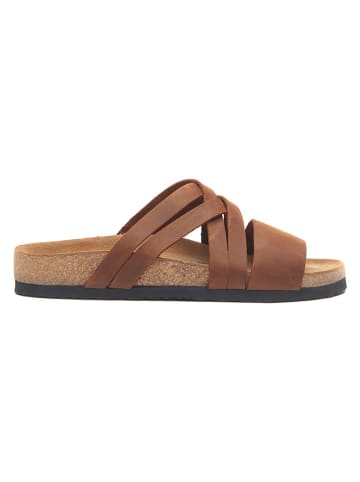 Comfortfusse Leren slippers bruin