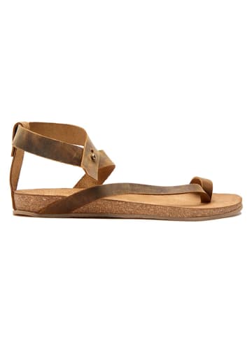 Comfortfusse Leren teensandalen lichtbruin