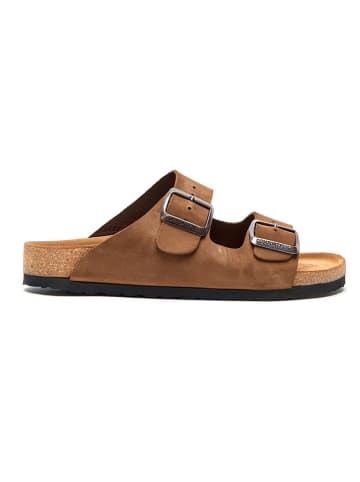 Comfortfusse Leren slippers zandkleurig