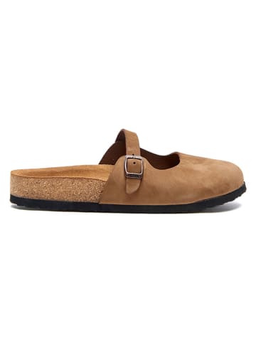 Comfortfusse Leren clogs zandkleurig