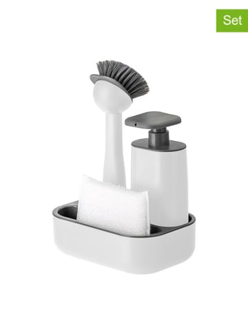 Vigar 4tlg. Set: Bürste, Schwamm, Seifenspender und Untersetzer in Weiß