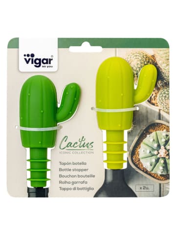Vigar Zatyczki (2 szt.) "Cactus" w kolorze zielono-żółtym do butelek - wys. 11 cm