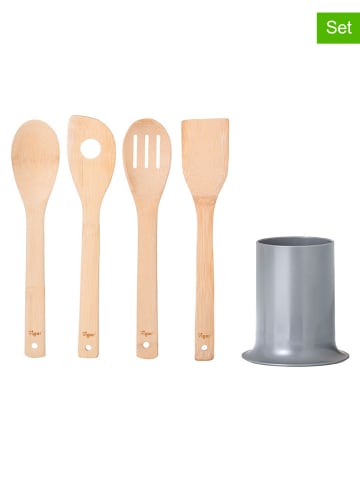 Vigar 5tlg. Set Kochbesteck "Taula" in Grau/ Hellbraun