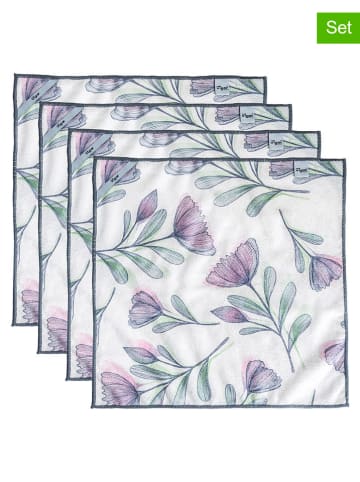 Vigar 4er-Set: Geschirrtücher "Florganic" in Lila/ Blau - (L)38 x (B)38 cm