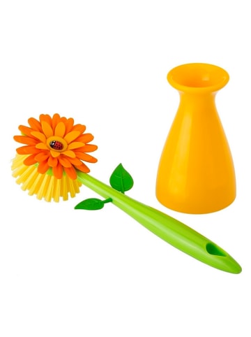 Vigar Spülbürste "Flower power" in Grün/ Orange - (H)25,5 cm
