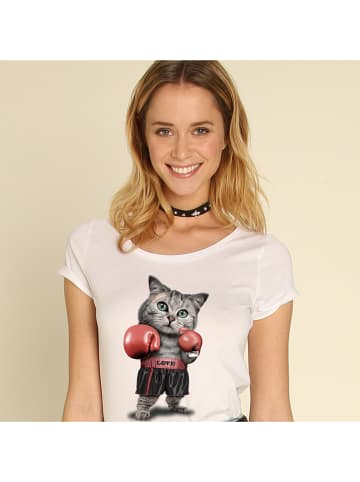 WOOOP Shirt "Boxing Cat" in Weiß