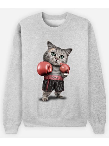 WOOOP Sweatshirt "Boxing Cat" in Grau