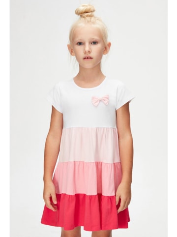 lovetti Sukienka w kolorze biało-jasnoróżowo-różowym