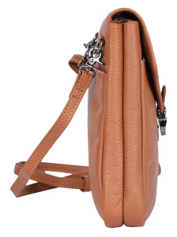 Bellicci Skórzana torebka "Caprice" w kolorze jasnobrązowym na telefon - 12 x 18 x 4 cm