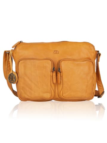 Bellicci Leren schoudertas "Crisanta" mosterdgeel - (B)30 x (H)22 x (D)10 cm